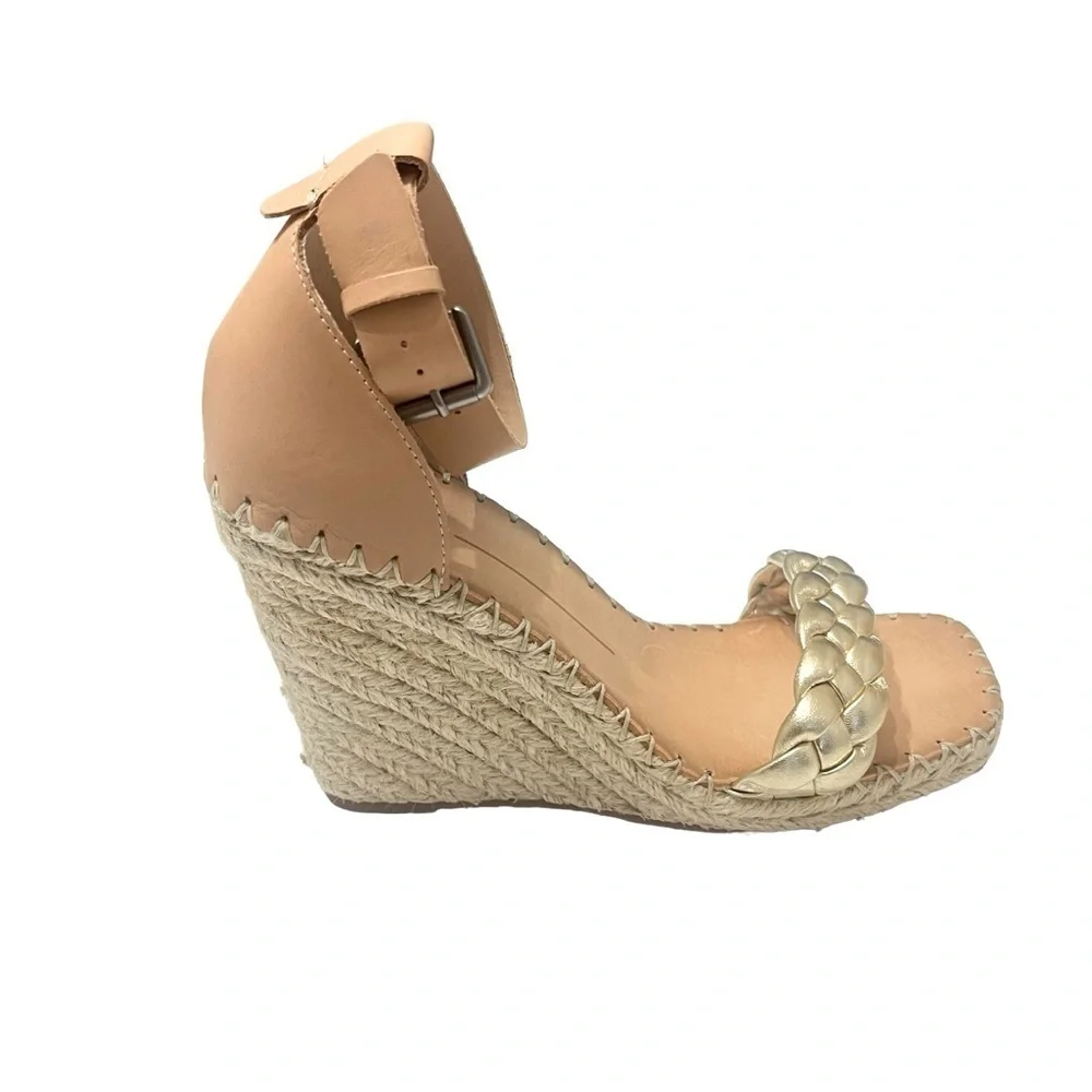 New Dolce Vita Nilton Wedges Size 9 Espadrilles Gold Leather Braided Ankle Strap